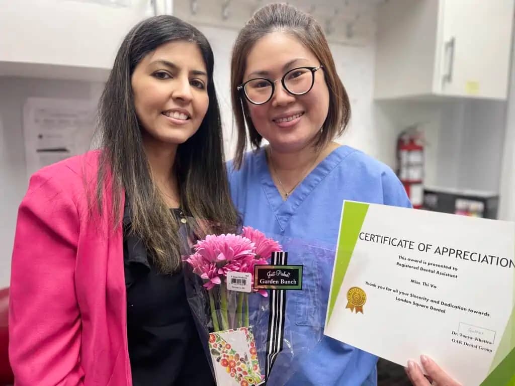 Dental assistants celebrating during appreciation week at London Square Dental